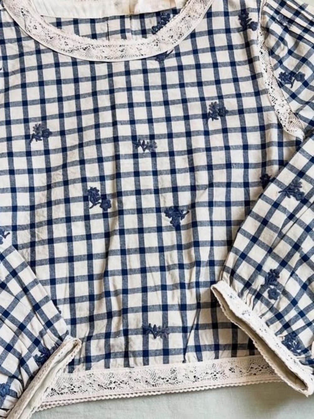 Sezane Thalyna Checked Lace-Trim Blouse - Picture 6 of 11
